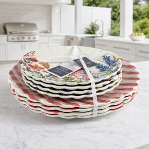The Farmhouse Rachel Ashwell Melamine Dinnerware Set 8pc Floral Stripe